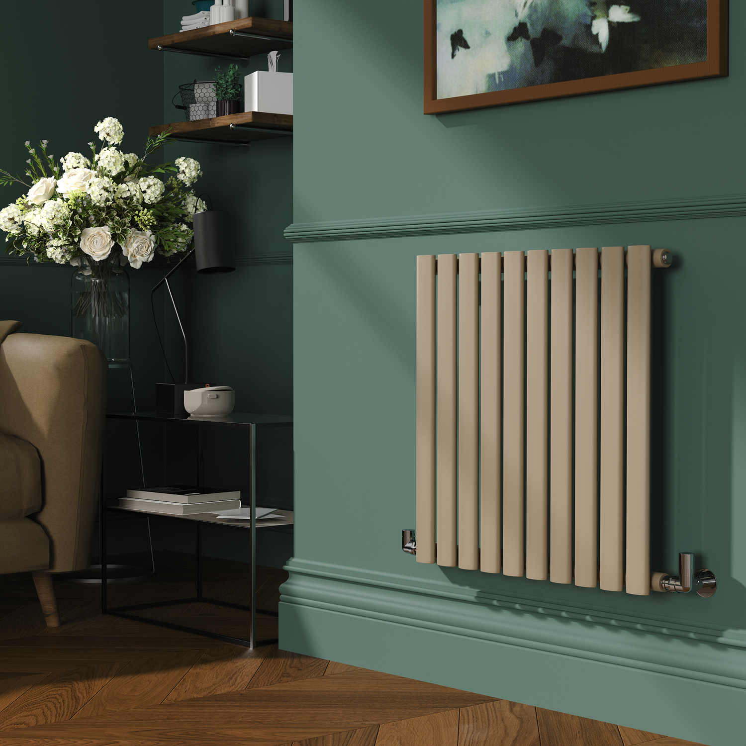 Sorrento Beige Grey Horizontal Oval Designer Radiator 600X590mm Single Panel 1576 Btu