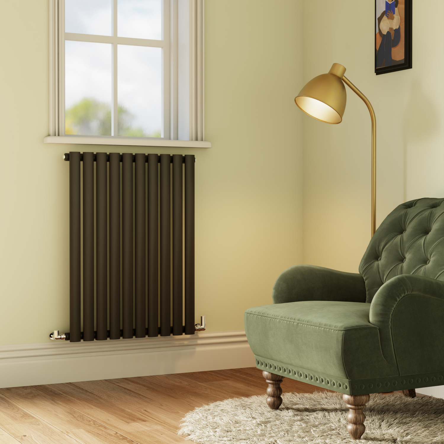 Sorrento Black Midnight Horizontal Oval Designer Radiator 800X590mm Single Panel 1947 Btu