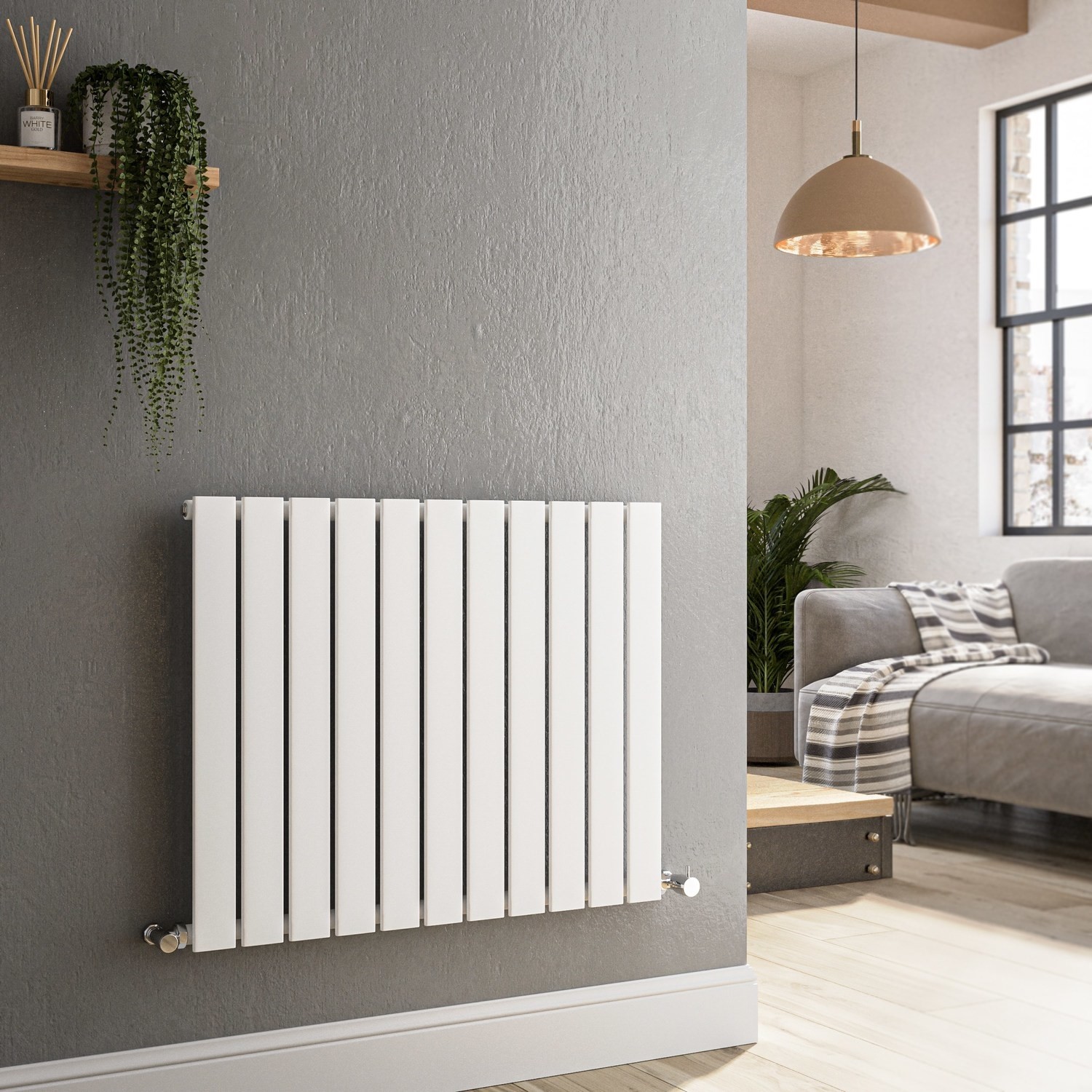 Riace White Horizontal Flat Designer Radiator 600X748mm Single Panel 1589 Btu
