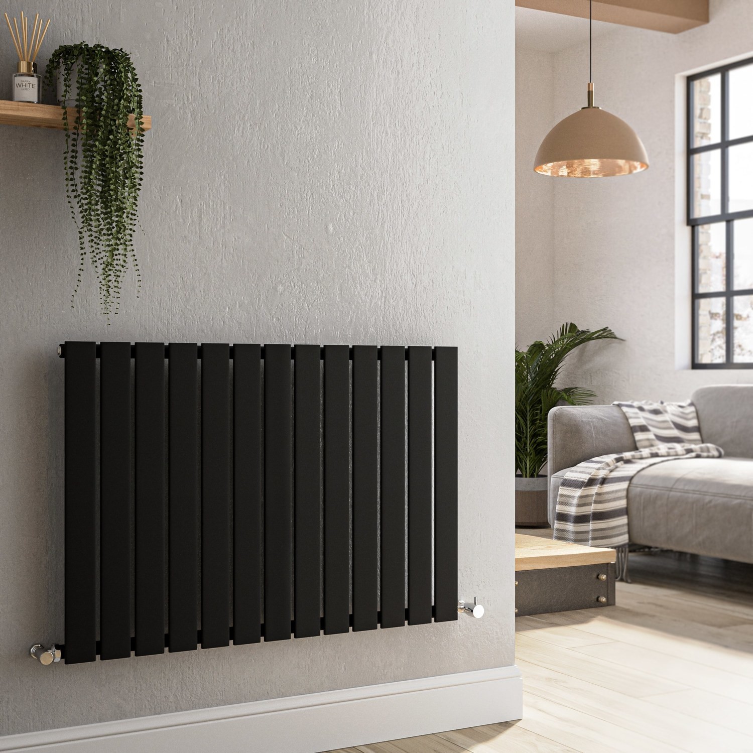 Riace Black Midnight Horizontal Flat Designer Radiator 600X884mm Single Panel 2065 Btu