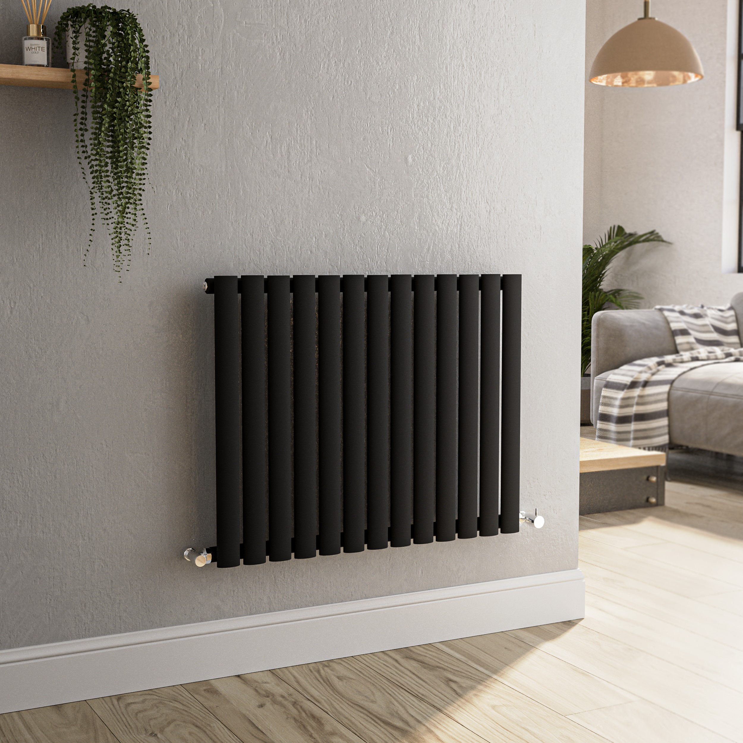 Sorrento Midnight Black Horizontal Oval Designer Radiator 600X767mm Single Panel 2049 Btu
