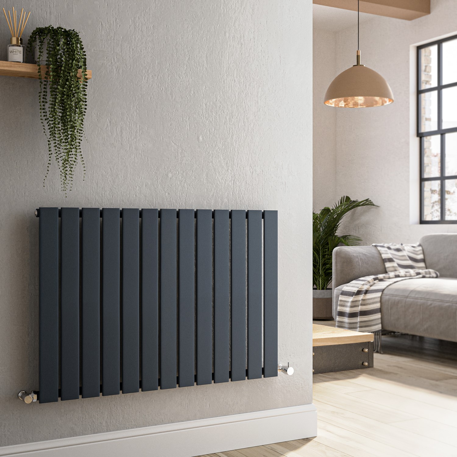 Riace Anthracite Horizontal Flat Designer Radiator 600X884mm Single Panel 2065 Btu