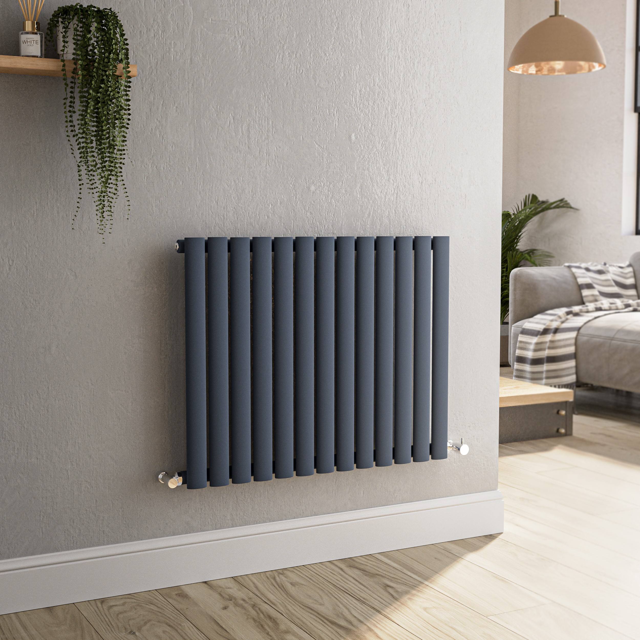 Sorrento Anthracite Horizontal Oval Designer Radiator 600X767mm Single Panel 2049 Btu