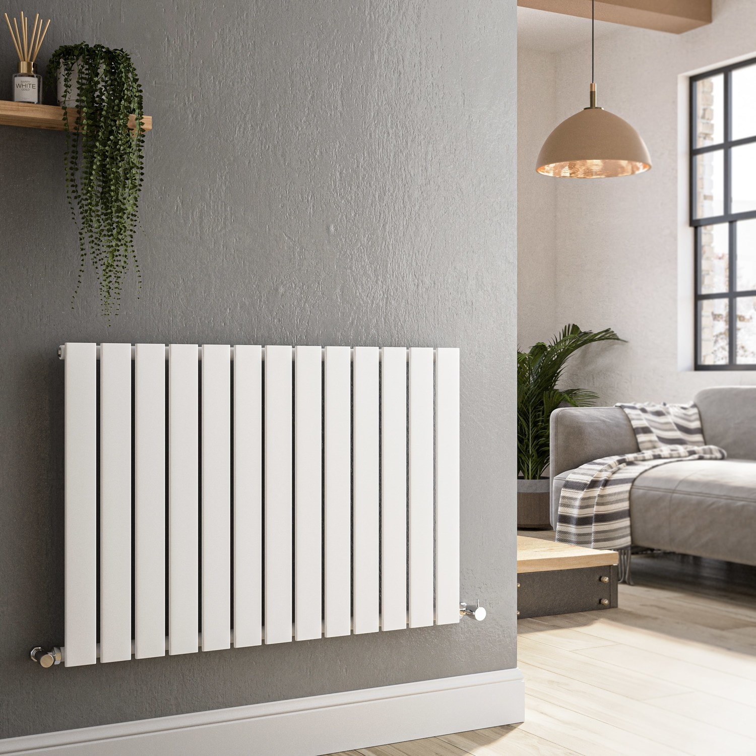 Riace White Horizontal Flat Designer Radiator 600X884mm Single Panel 2065 Btu