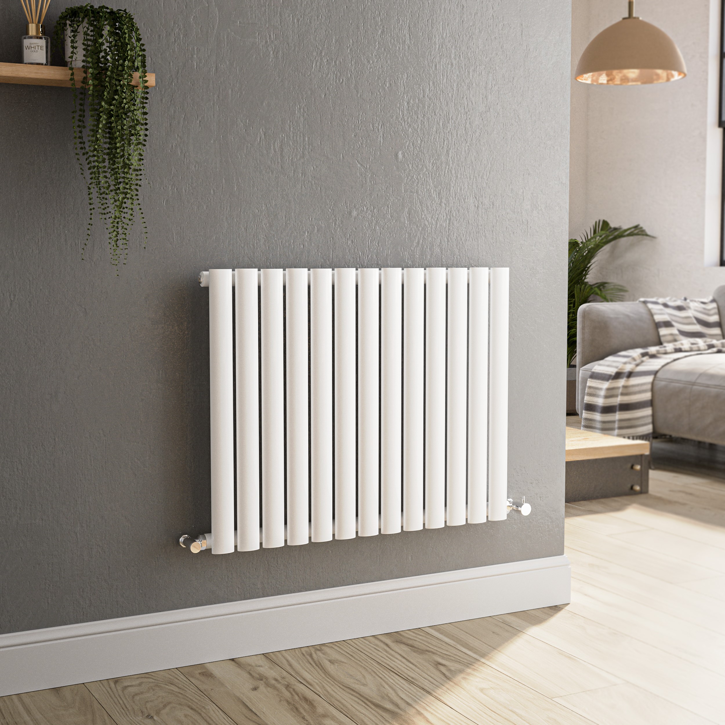 Sorrento White Horizontal Oval Designer Radiator 600X767mm Single Panel 2049 Btu