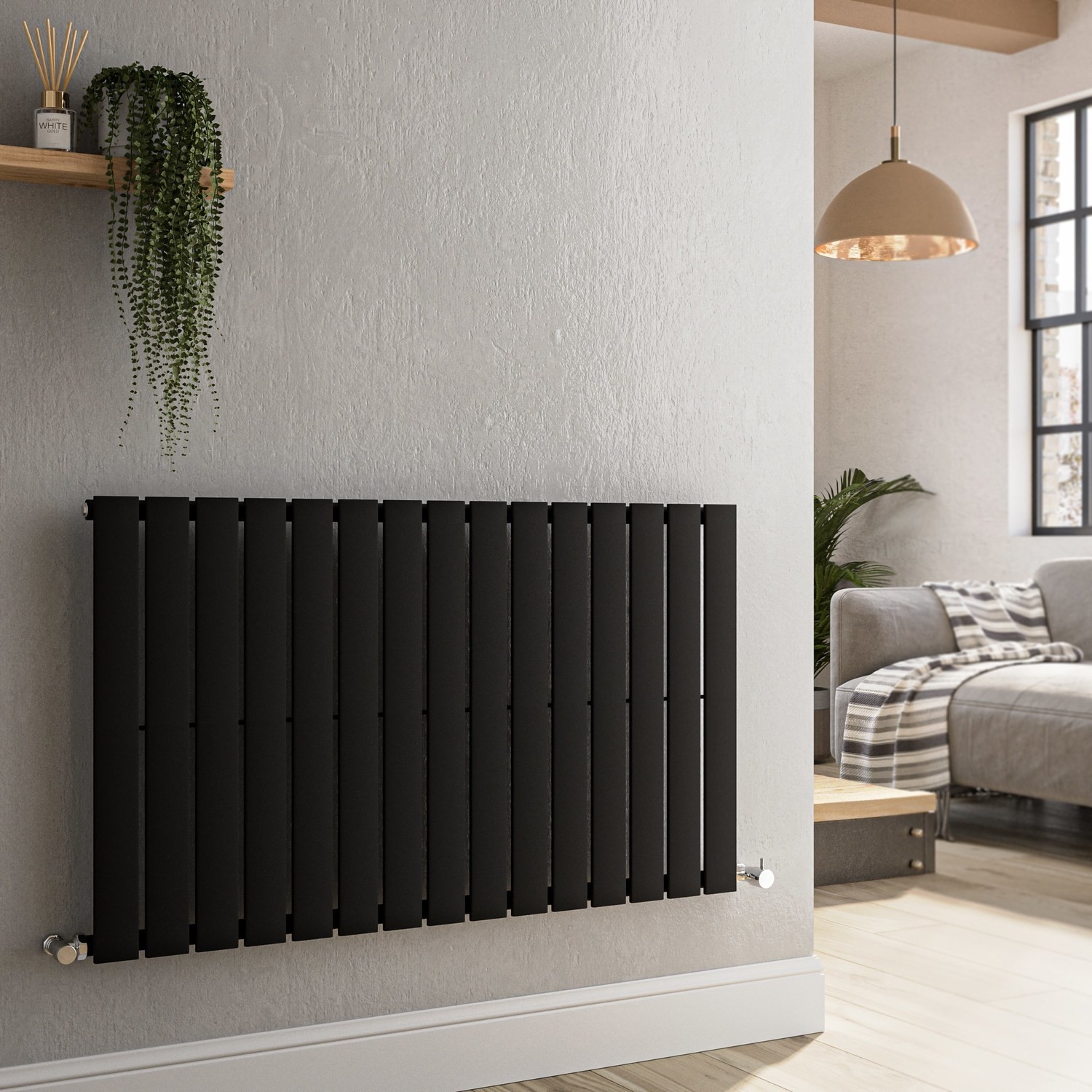 Riace Midnight Black Horizontal Flat Designer Radiator 600x1020mm ...