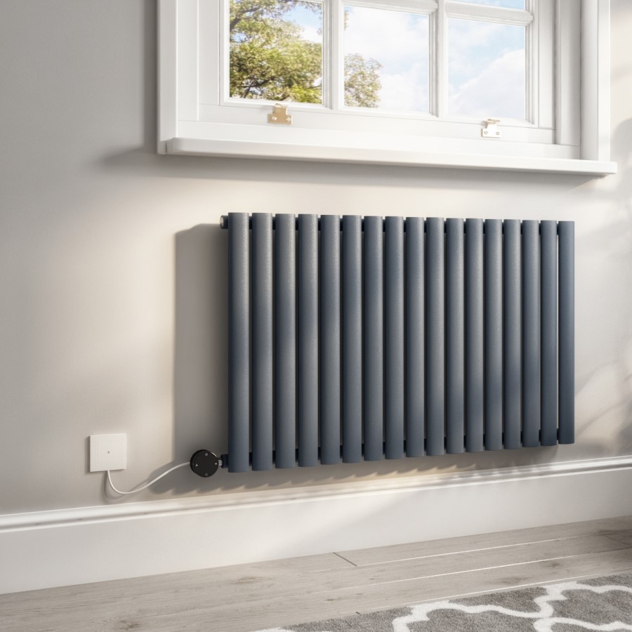 Anthracite Horizontal Smart Electric Radiator with Wi-Fi Thermostat - 1.2kW - H600xW1003mm - Bathroom Safe