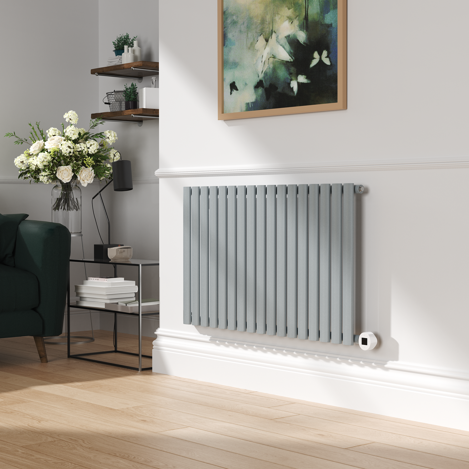 Electriq Grey Salt & Pepper Horizontal Smart Electric Radiator With Wi-Fi Thermostat - 1.2Kw - H600xw1000 - Bathroom Safe