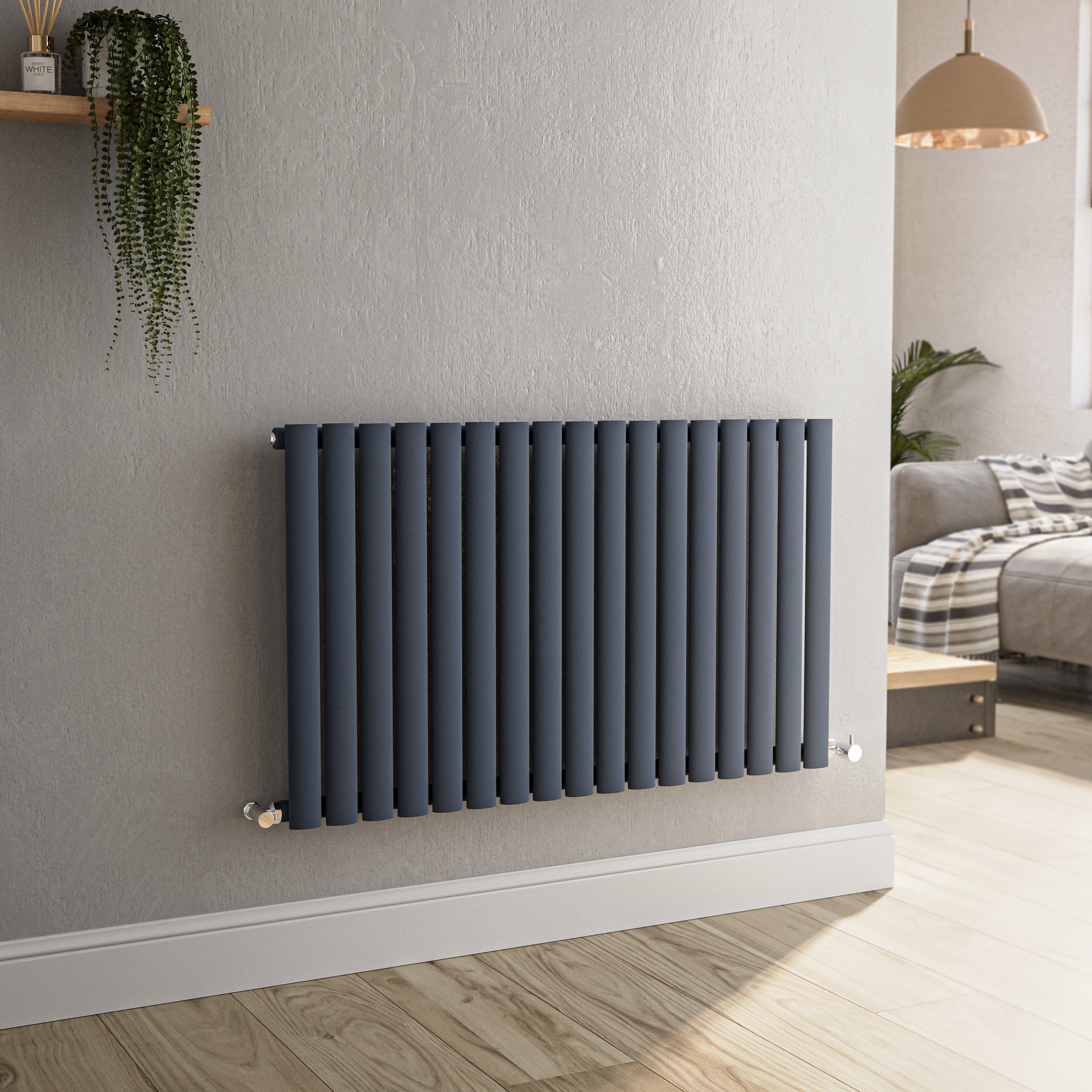 Sorrento Anthracite Horizontal Oval Designer Radiator 600X1003mm Single Panel 2679 Btu