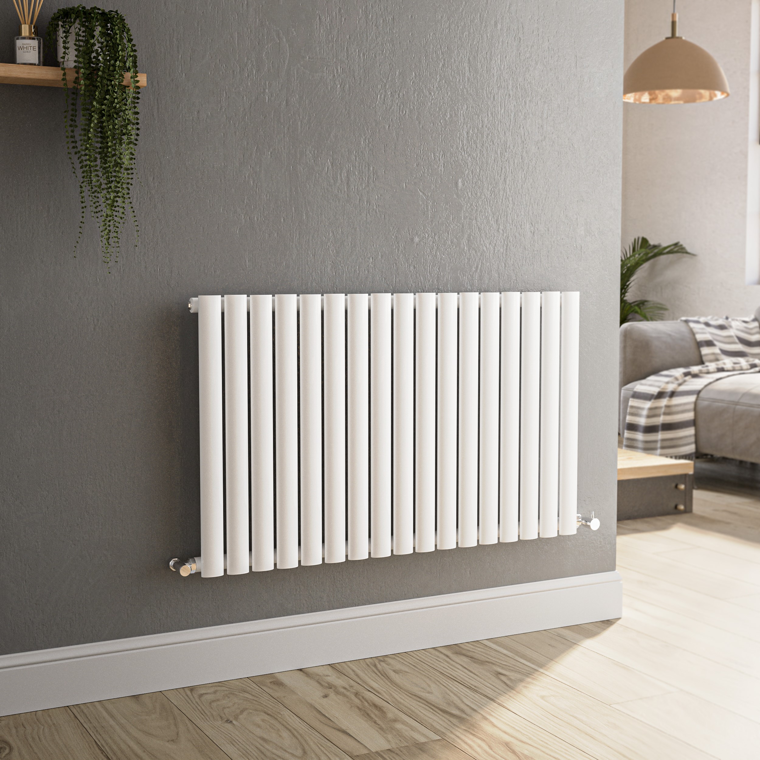 Sorrento White Horizontal Oval Designer Radiator 600X1003mm Single Panel 2679 Btu
