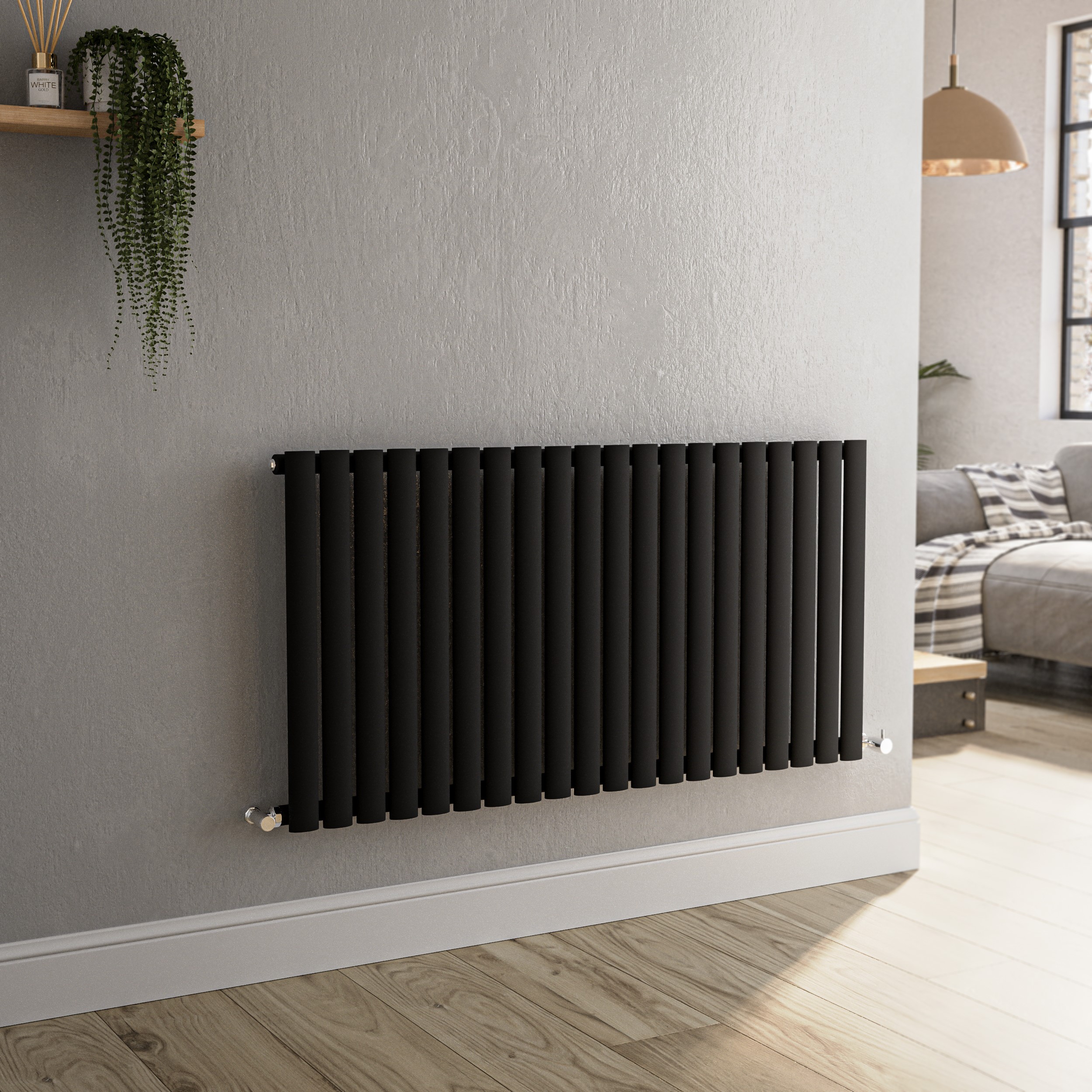 Sorrento Midnight Black Horizontal Oval Designer Radiator 600X1180mm Single Panel 3152 Btu