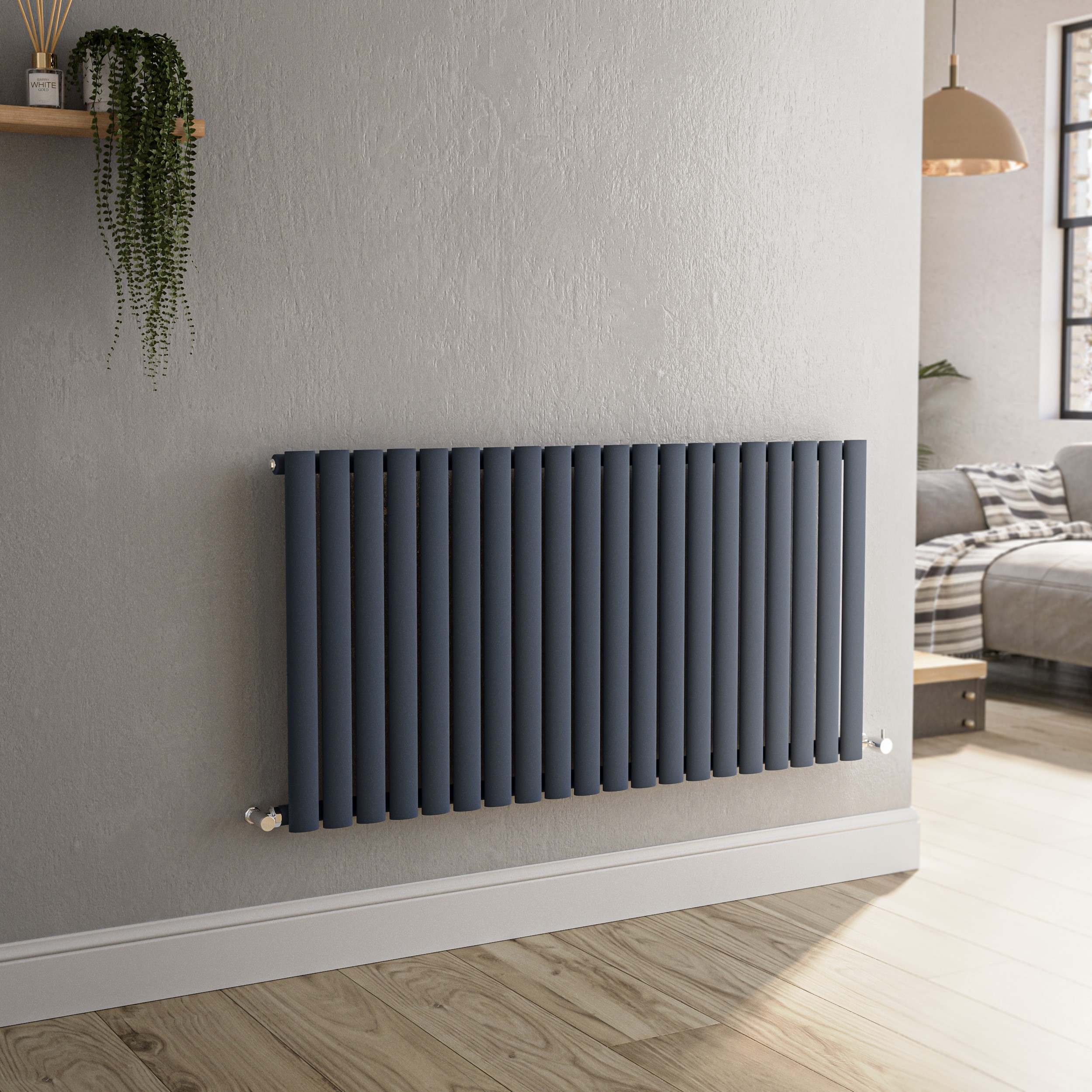 Sorrento Anthracite Horizontal Oval Designer Radiator 600X1180mm Single Panel 3152 Btu Large