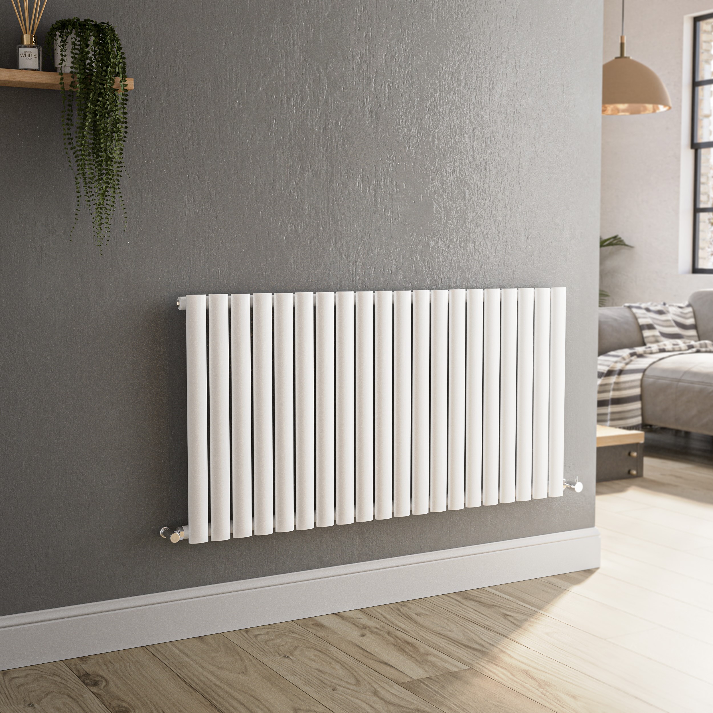 Sorrento White Horizontal Oval Designer Radiator 600X1180mm Single Panel 3152 Btu
