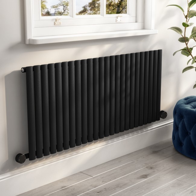Midnight Black Electric Horizontal Designer Radiator 2kW with Wifi Thermostat - H600xW1416mm - IPX4 Bathroom Safe