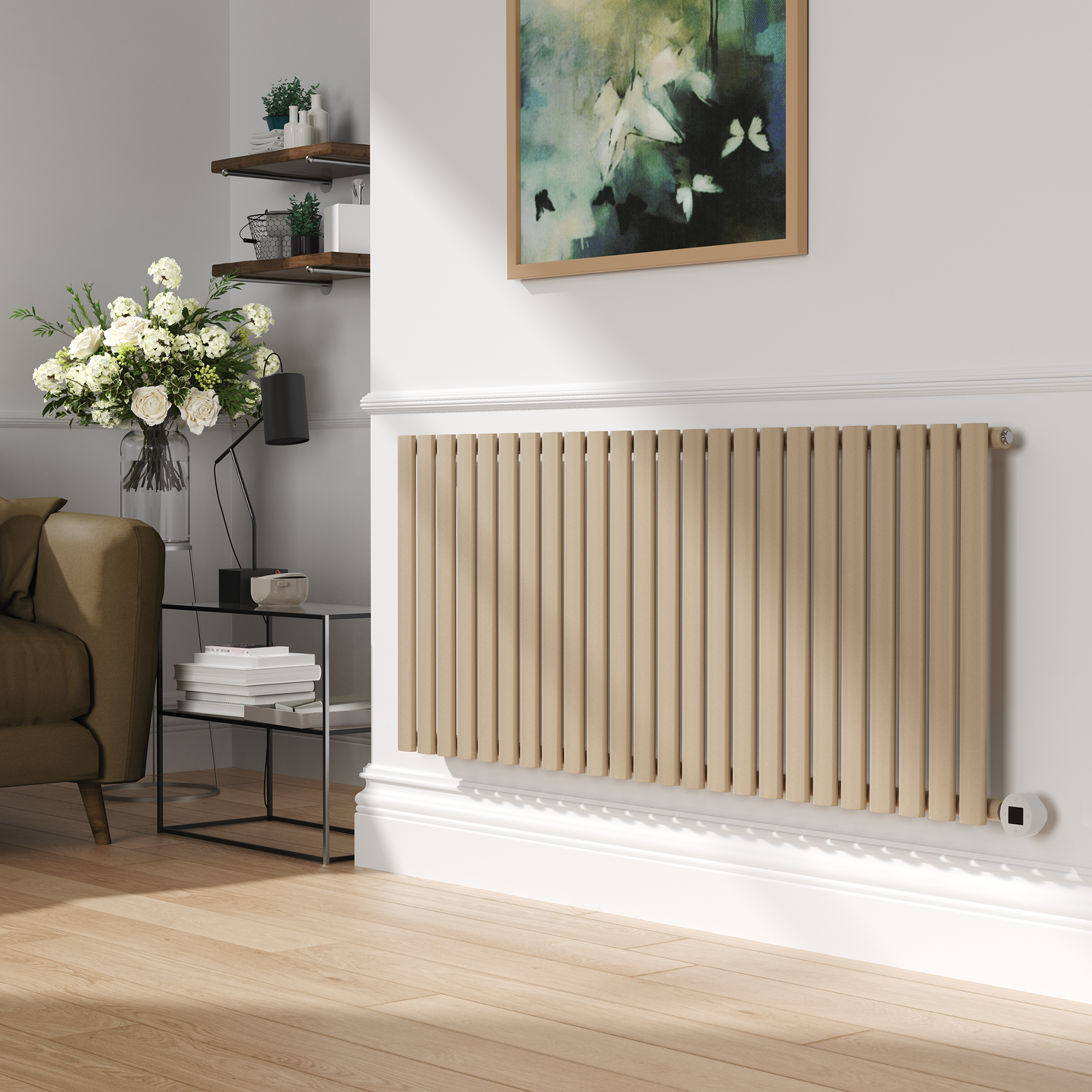 Electriq Cleopatra Anthracite Electric Horizontal Designer Radiator 0.6Kw With Wifi Thermostat - H600xw590mm - Ipx4 Bathroom Safe