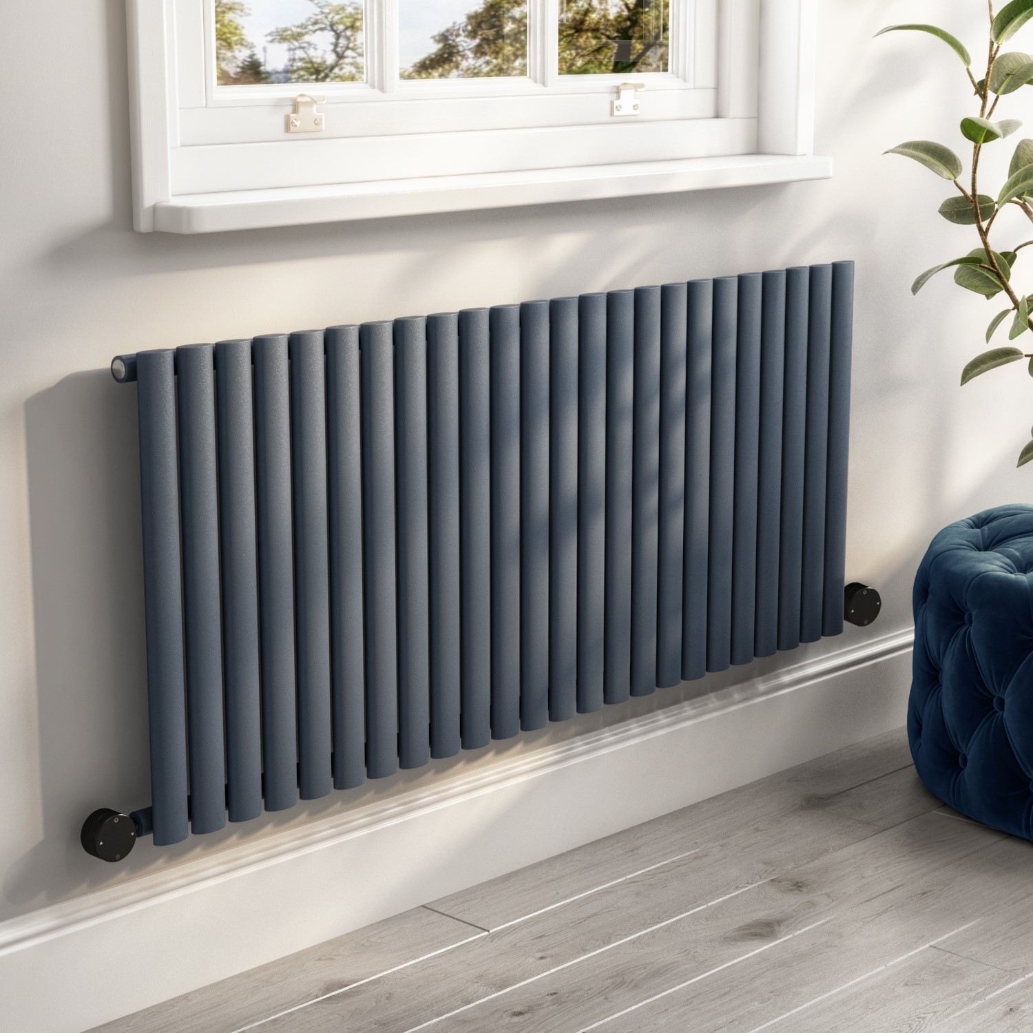 Electriq Grey Anthracite Horizontal Smart Electric Radiator With Wi-Fi Thermostat - 2000W - H600xw1416mm - Bathroom Safe