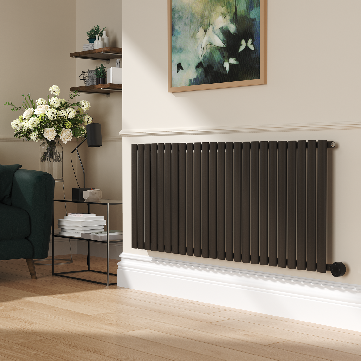 Electriq Russet Anthracite Electric Horizontal Designer Radiator 0.6Kw With Wifi Thermostat - H600xw590mm - Ipx4 Bathroom Safe