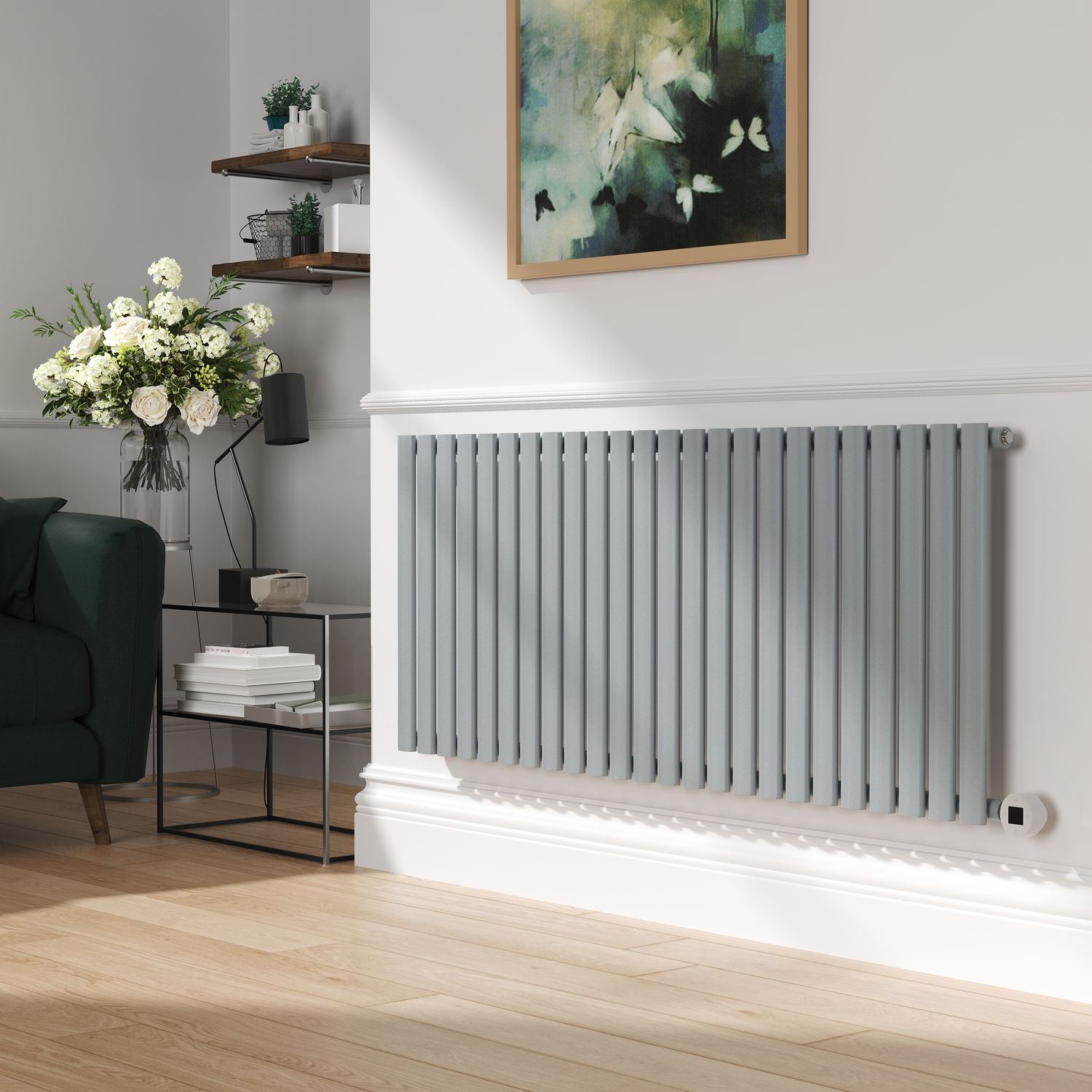 Electriq Grey Salt & Pepper Horizontal Smart Electric Radiator With Wi-Fi Thermostat - 2Kw - H600xw1410 - Bathroom Safe