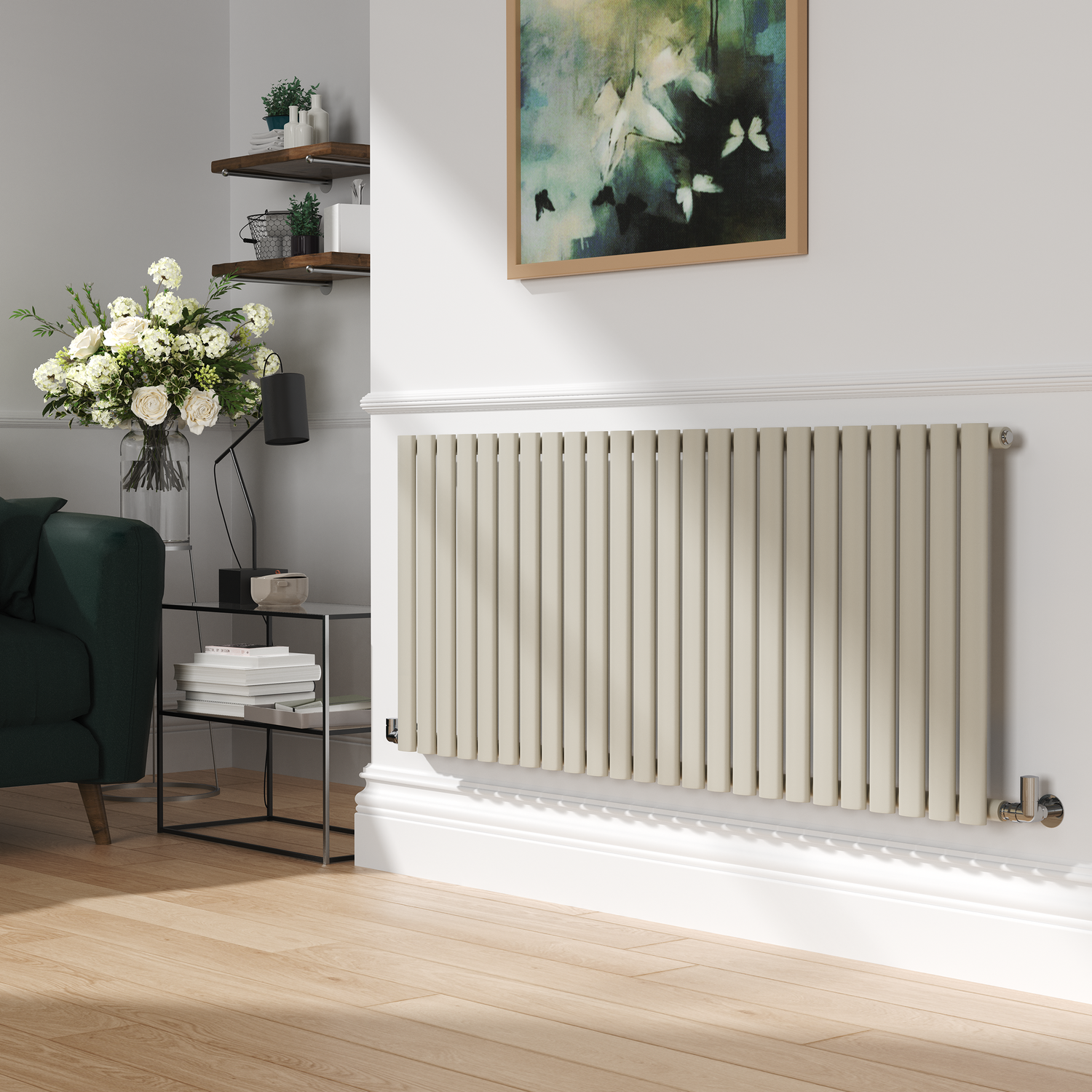 Sorrento Linen Horizontal Oval Designer Radiator 600X1416mm Single Panel 3783 Btu