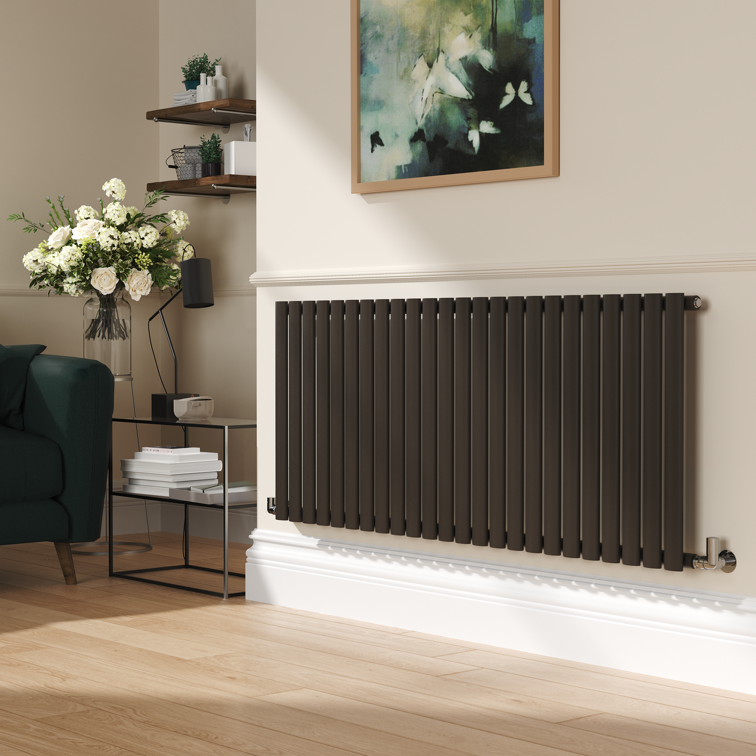 Sorrento Russet Horizontal Oval Designer Radiator 600X1416mm Single Panel 3783 Btu