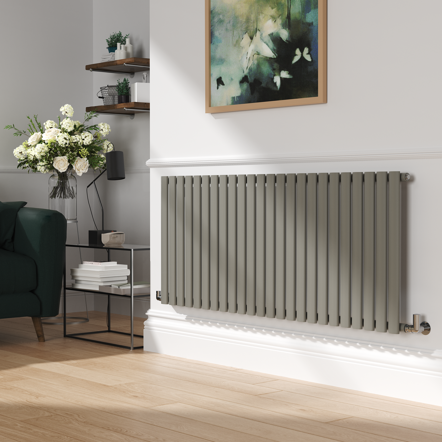 Sorrento Smoked Stone Horizontal Oval Designer Radiator 600X1416mm Single Panel 3783 Btu