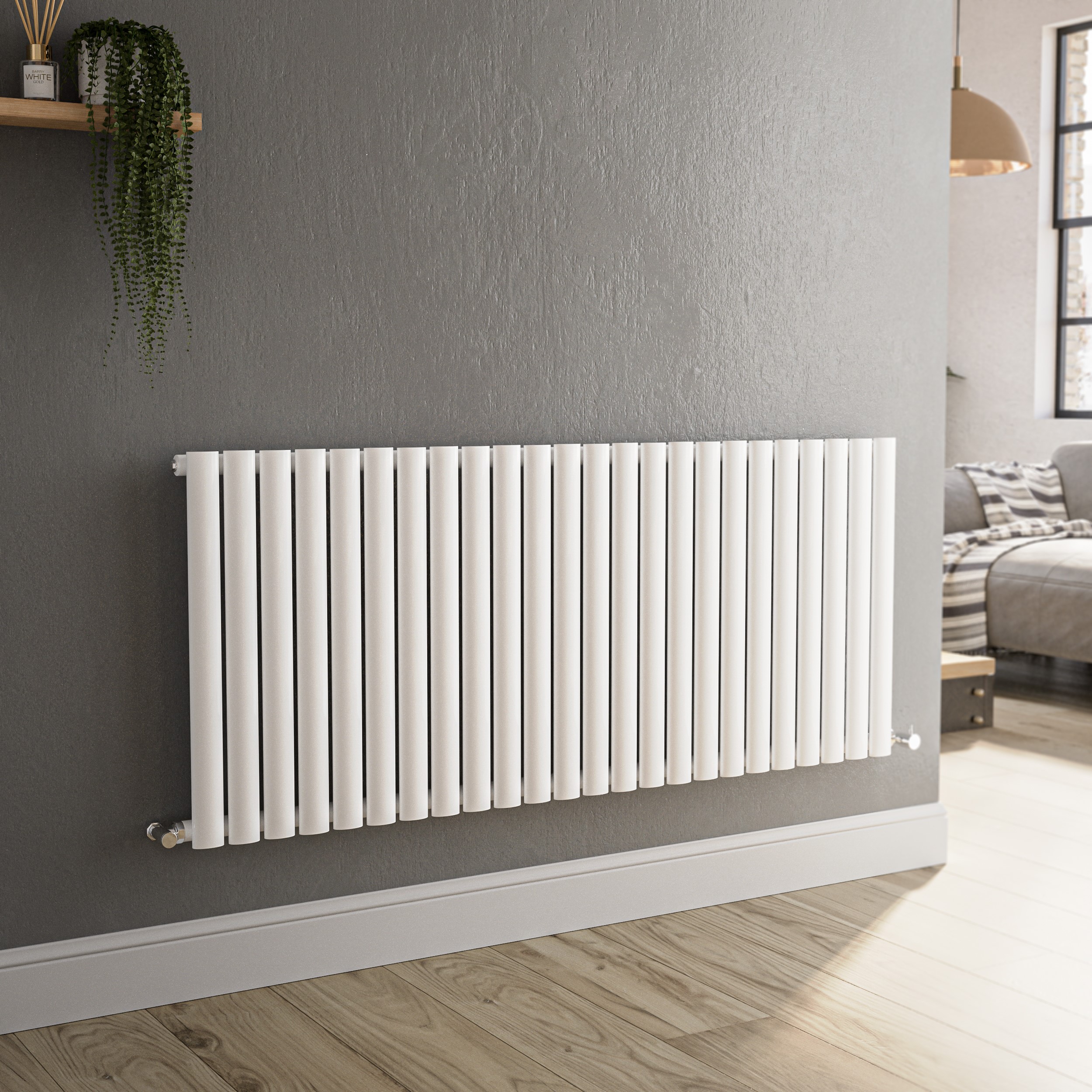 Sorrento White Horizontal Oval Designer Radiator 600X1416mm Single Panel 3783 Btu
