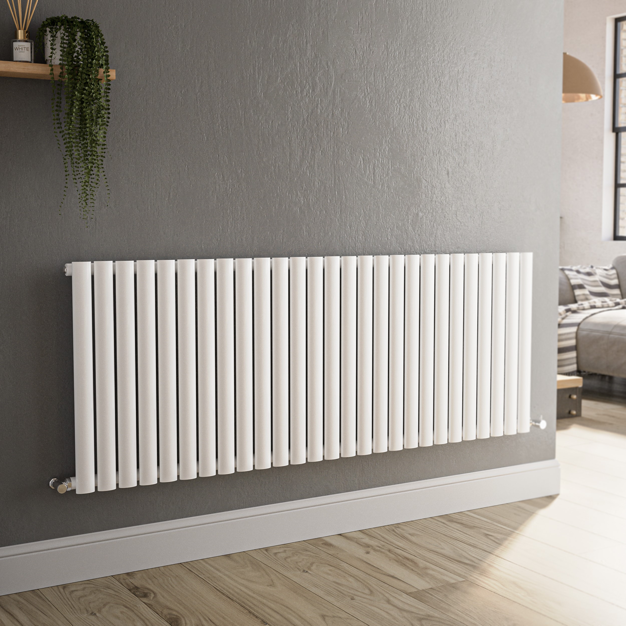 Sorrento White Horizontal Oval Designer Radiator 600X1593mm Single Panel 4255 Btu