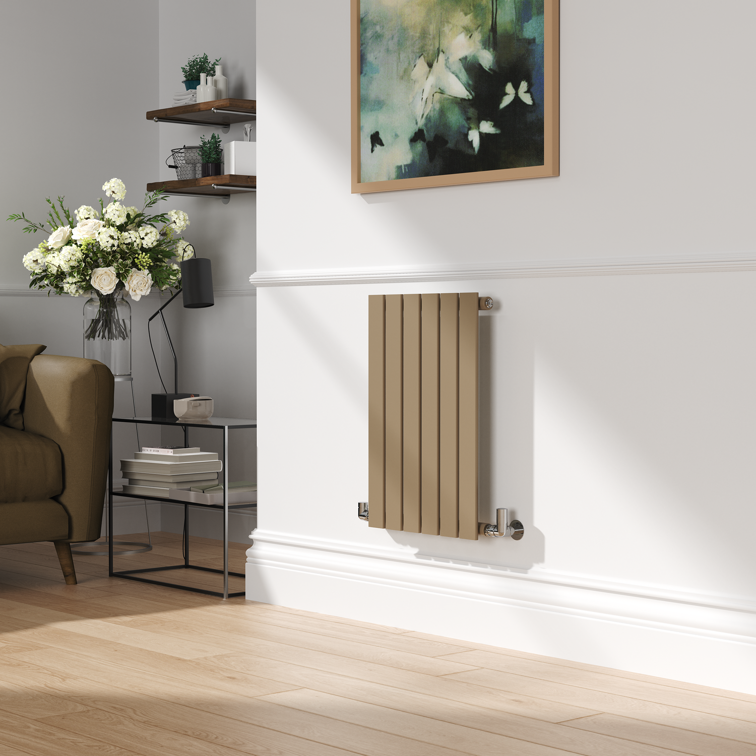 Riace Beige grey Horizontal Flat Designer Radiator 600x408mm Single ...