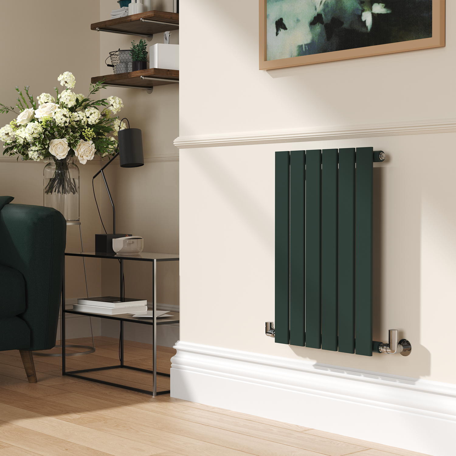 Riace Green Ever Horizontal Flat Designer Radiator 600X408mm Single Panel 953 Btu