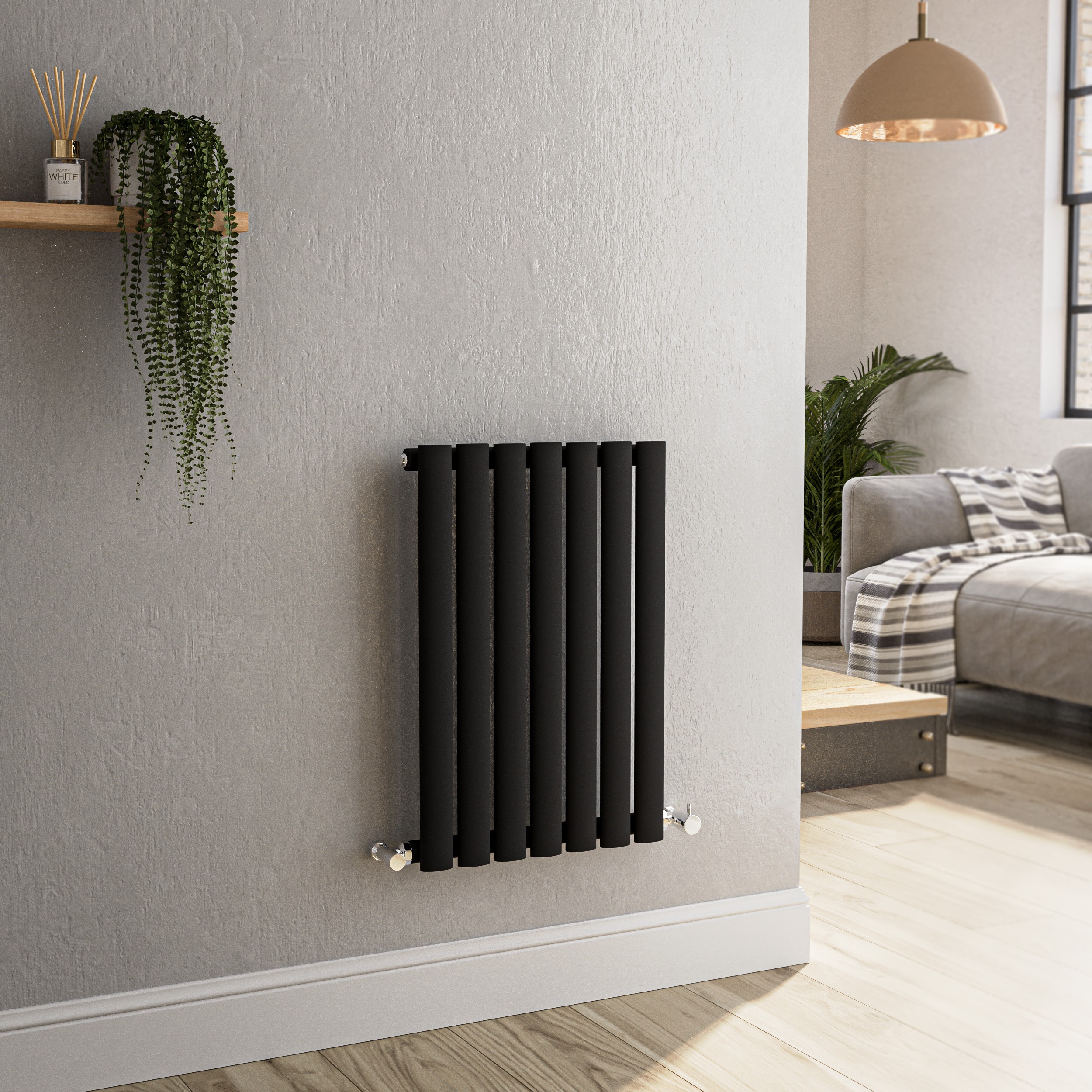 Sorrento Midnight Black Black Horizontal Oval Panel Radiator - Designer Range - Various Sizes