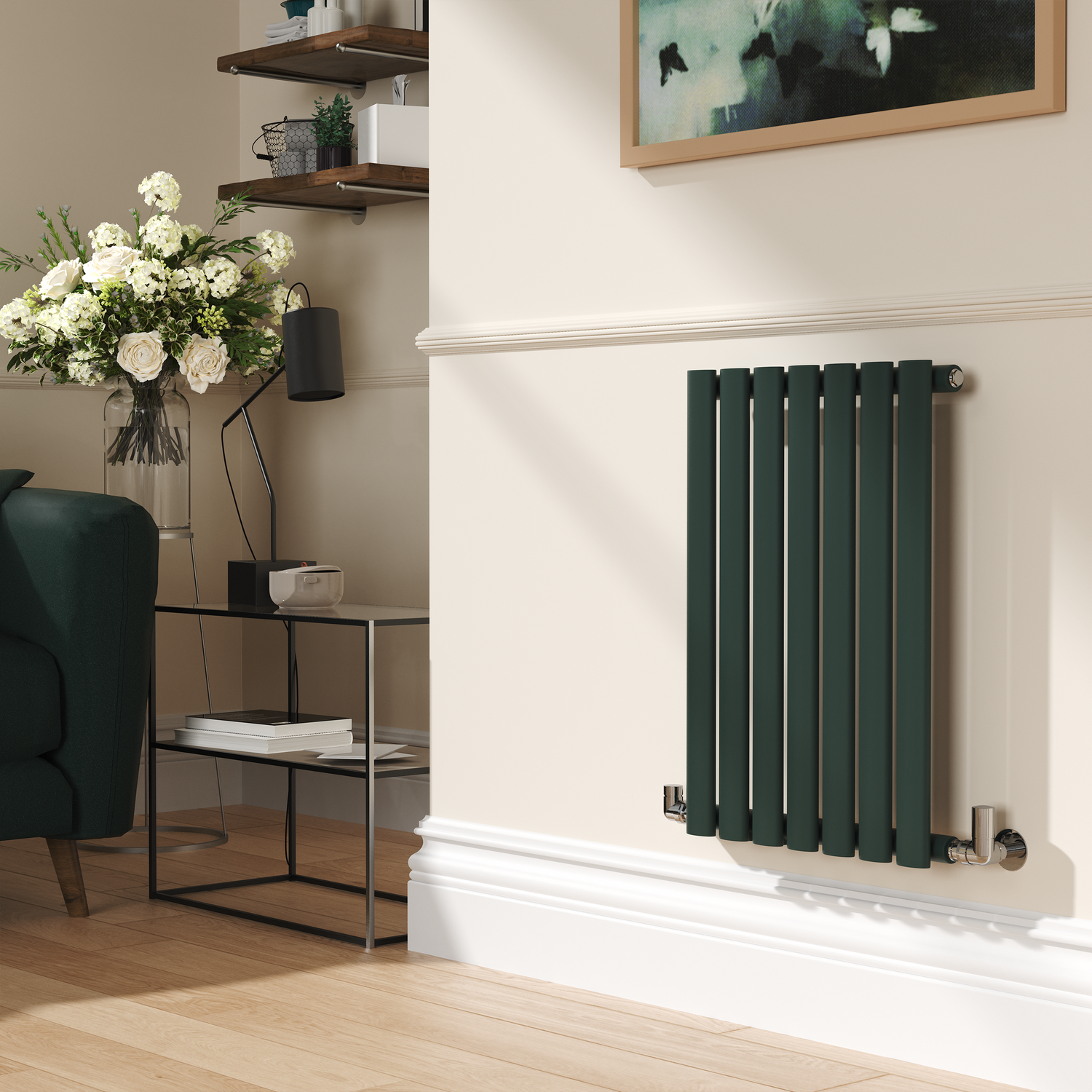 Sorrento Green Ever Horizontal Oval Designer Radiator 600X413mm Single Panel 1103 Btu