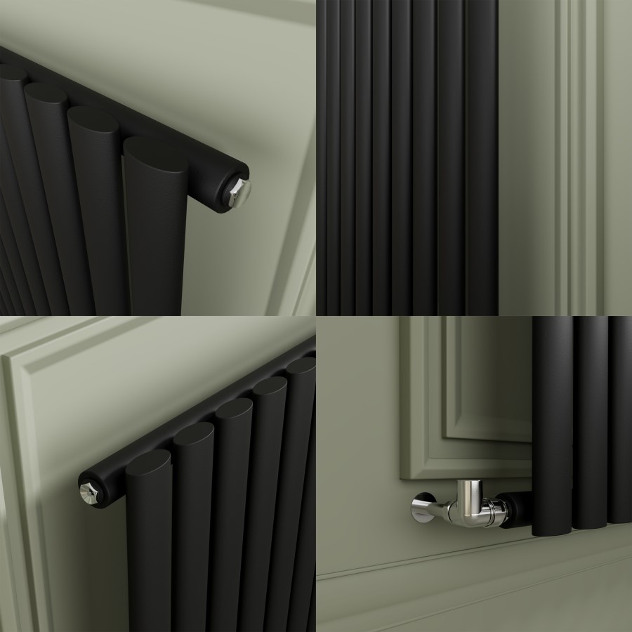 Sorrento Midnight Black Horizontal Oval Designer Radiator 800x413mm Single Panel 1103 BTU