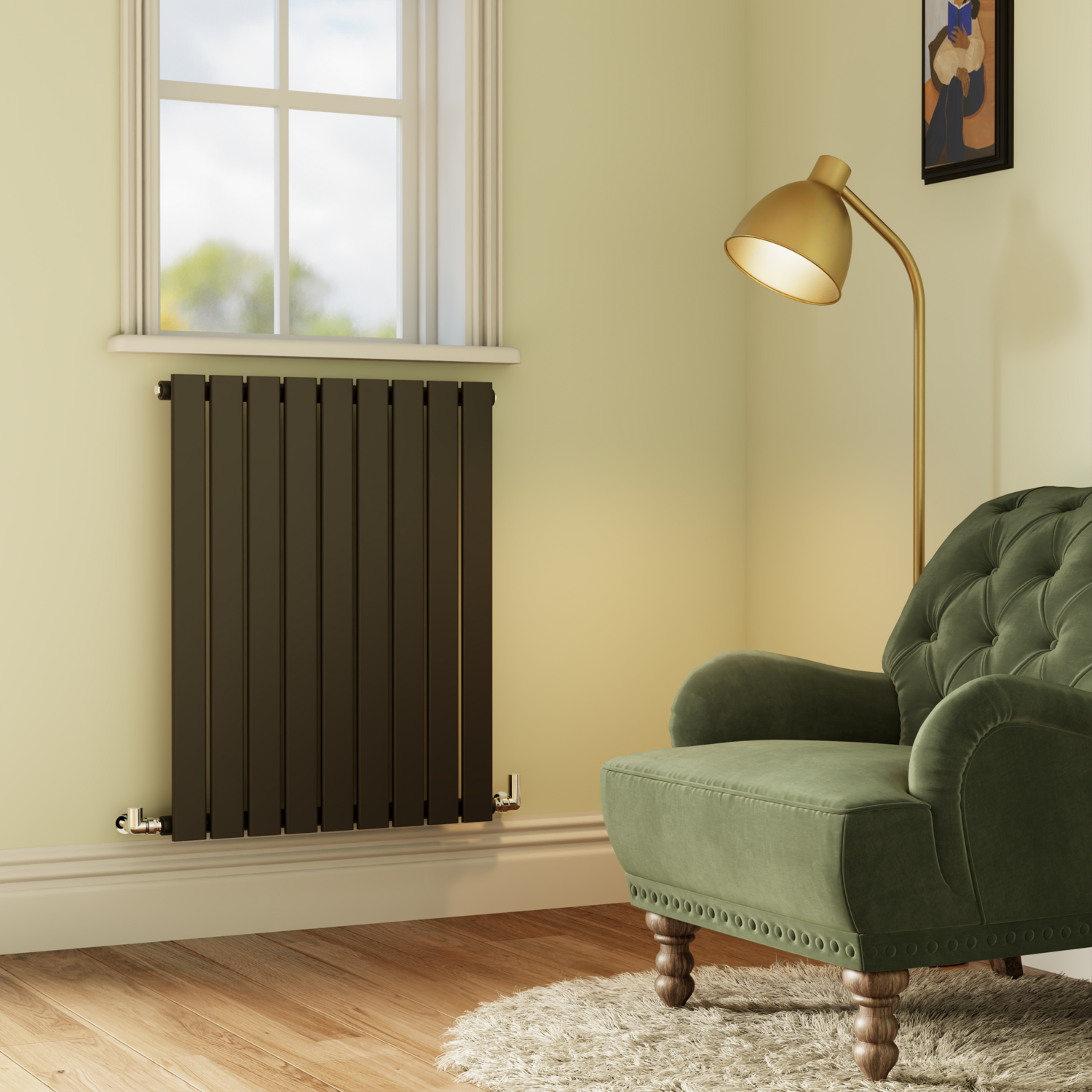 Riace Black Midnight Horizontal Flat Designer Radiator 800X612mm Single Panel 1947 Btu