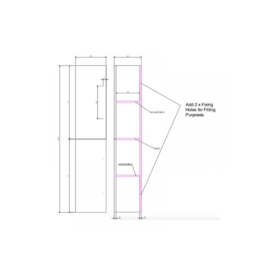 Black 2 Door Tall Boy Storage Unit - W300 x H1435mm