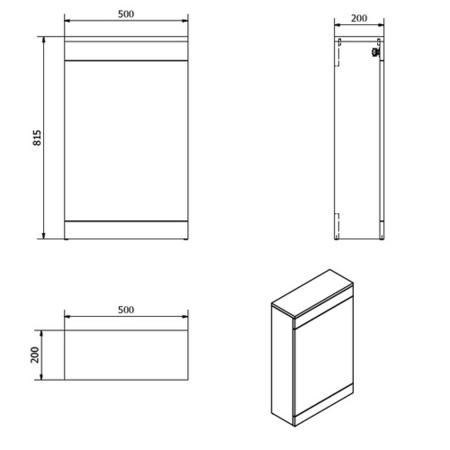 Black Back to Wall WC Unit - W500 x H815mm