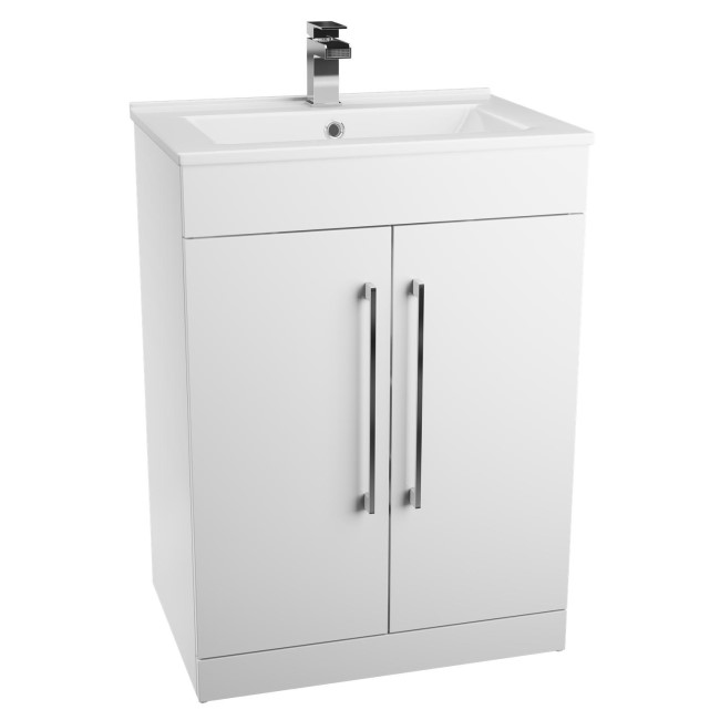 White Free Standing Bathroom 2 Door Vanity Unit - Without Basin - W600mm