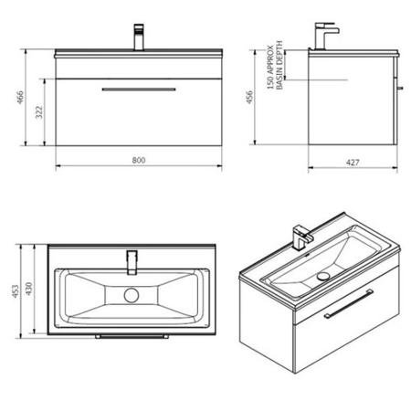 Grey Wall Hung Vanity Unit - Without Basin - 800mm Wide