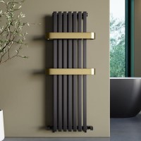 GRADE A2 - Gunmetal Vertical Single Panel Radiator with Brass Towel Bars 1200 x 500mm - Iraya
