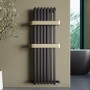 GRADE A1 - Gunmetal Vertical Single Panel Radiator with Brass Towel Bars 1200 x 500mm - Iraya