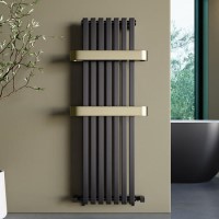 GRADE A1 - Gunmetal Vertical Single Panel Radiator with Brass Towel Bars 1200 x 500mm - Iraya