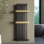 Gunmetal Vertical Single Panel Radiator with Brass Towel Bars 1200 x 500mm - Iraya