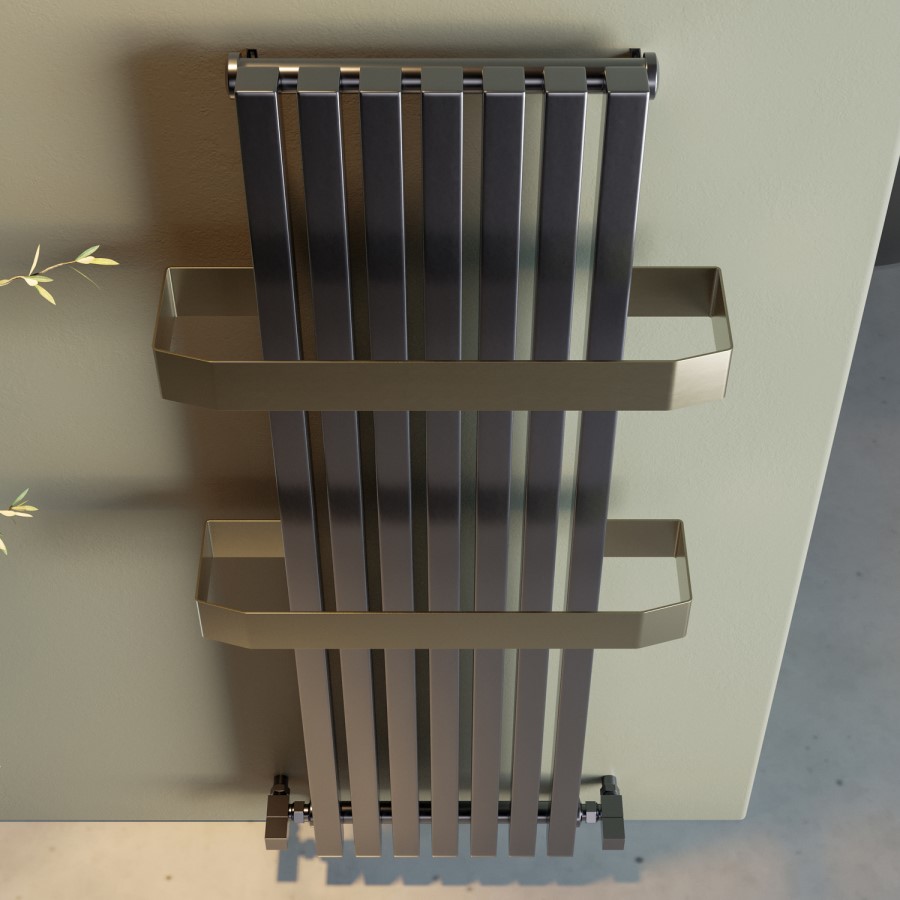 Gunmetal Vertical Single Panel Radiator with Brass Towel Bars 1200 x 500mm - Iraya
