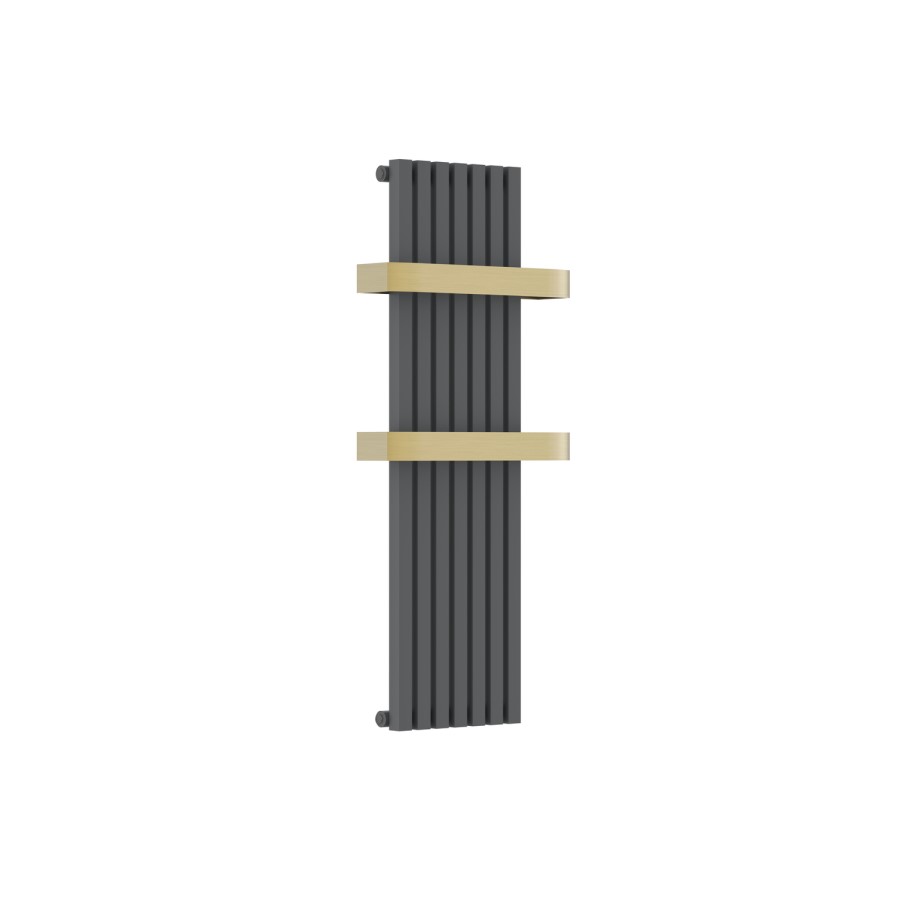 Gunmetal Vertical Single Panel Radiator with Brass Towel Bars 1200 x 500mm - Iraya