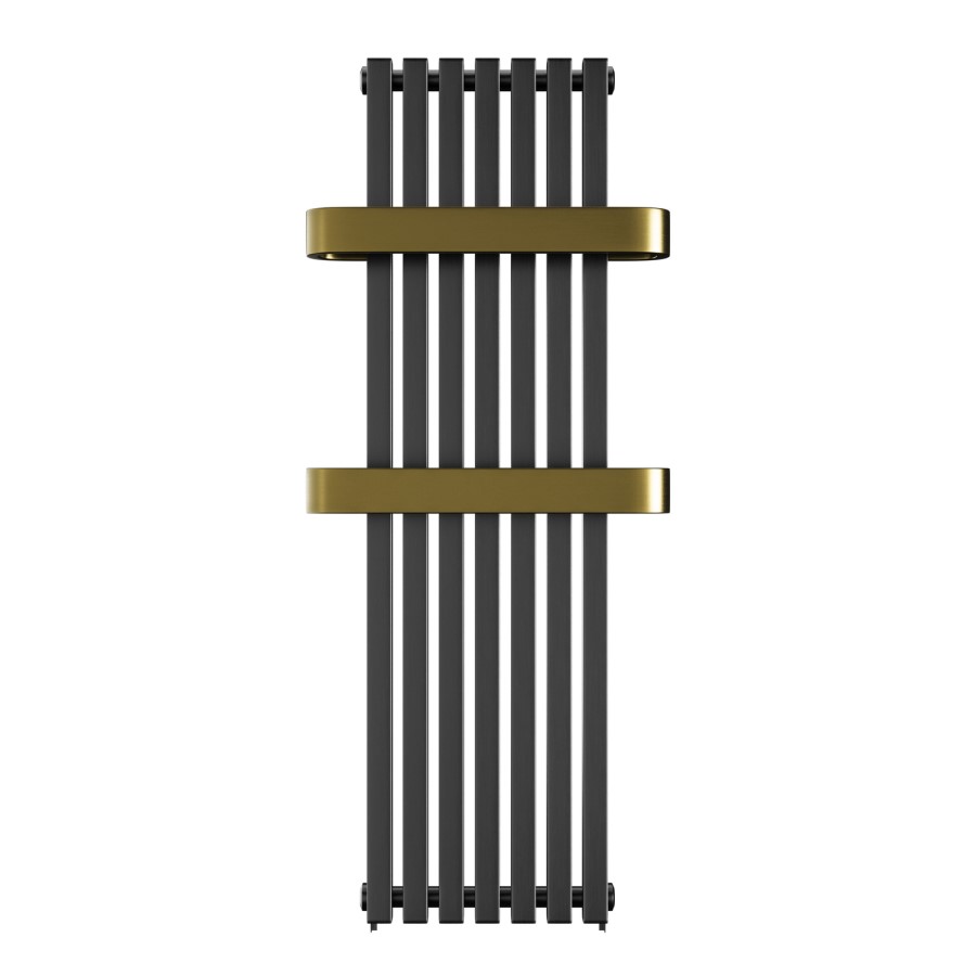 Gunmetal Vertical Single Panel Radiator with Brass Towel Bars 1200 x 500mm - Iraya