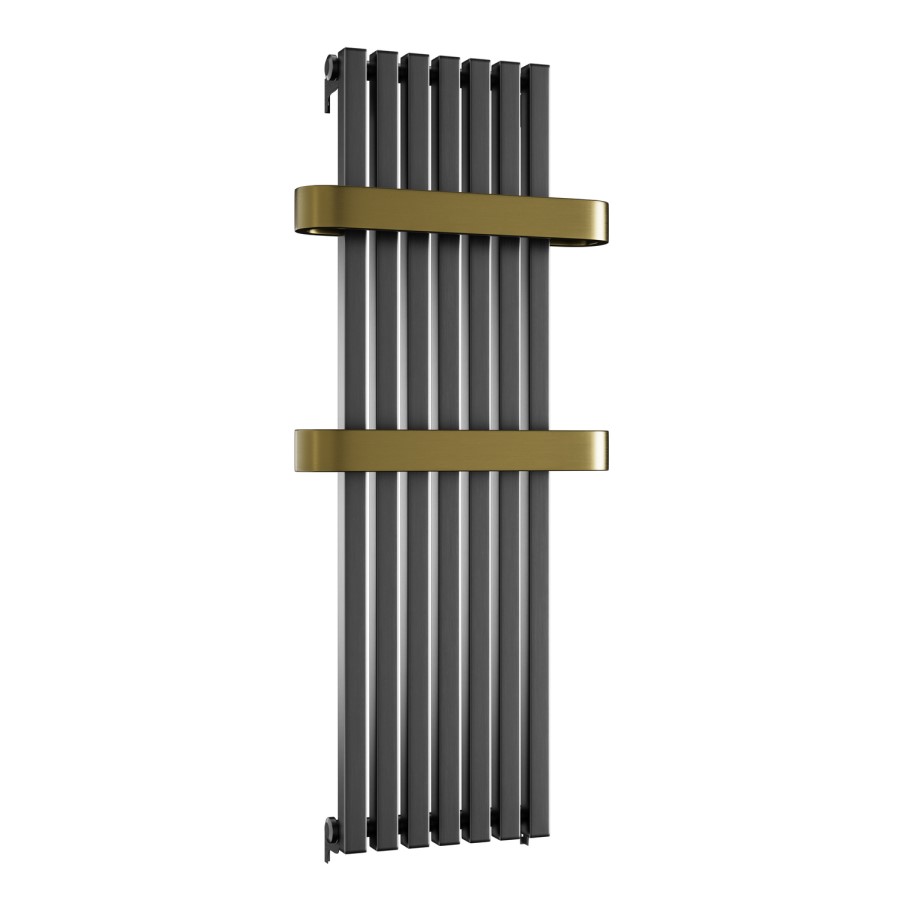 Gunmetal Vertical Single Panel Radiator with Brass Towel Bars 1200 x 500mm - Iraya