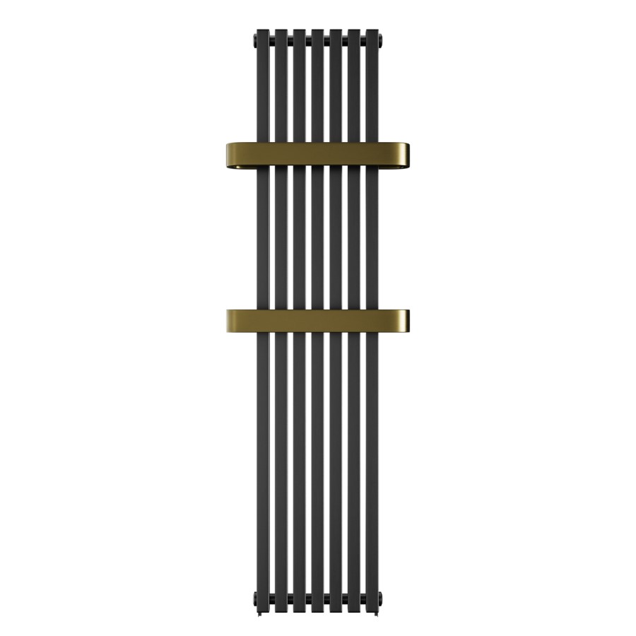 Gunmetal Vertical Single Panel Radiator with Brass Towel Bars 1600 x 500mm - Iraya