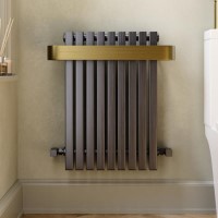 Gunmetal Single Panel Radiator with Brass Towel Bar 600 x 600mm - Iraya