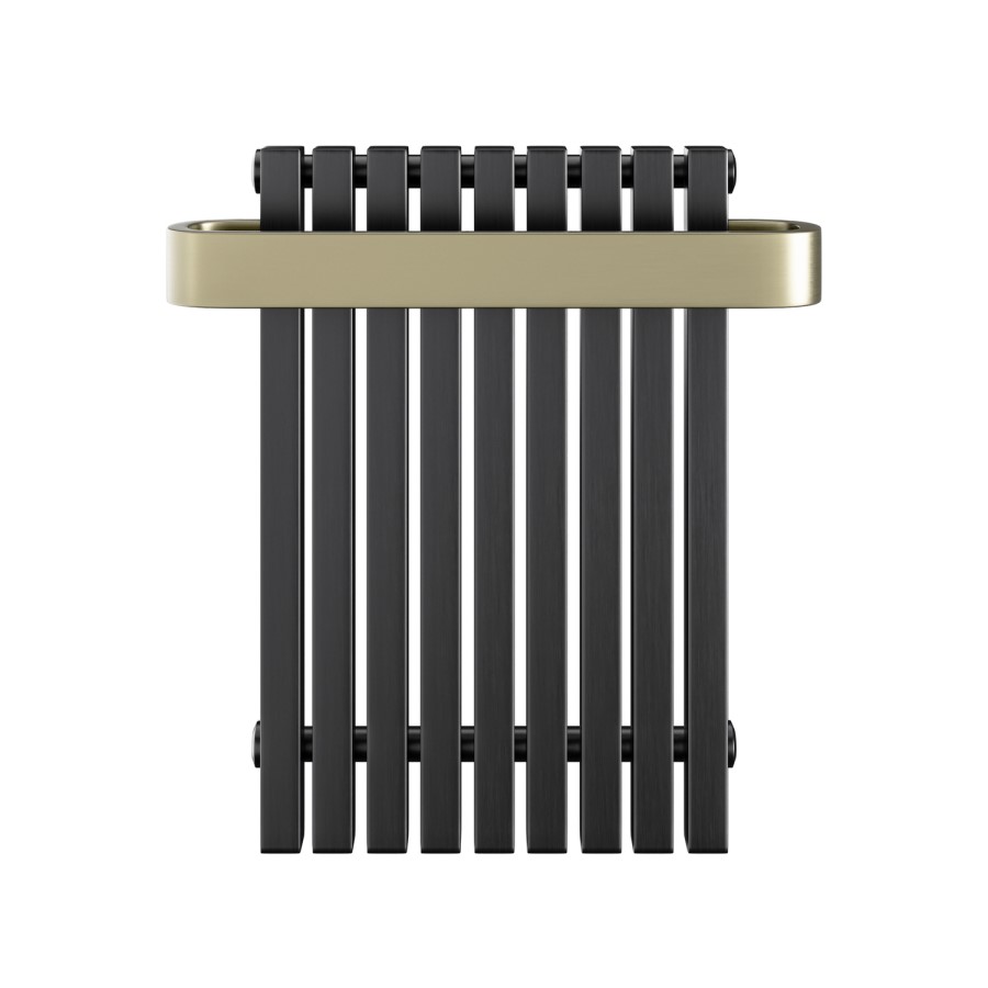 ALMOST PERFECT - Gunmetal Single Panel Radiator with Brass Towel Bar 600 x 600mm - Iraya