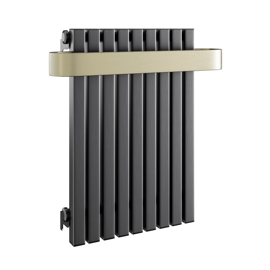 ALMOST PERFECT - Gunmetal Single Panel Radiator with Brass Towel Bar 600 x 600mm - Iraya