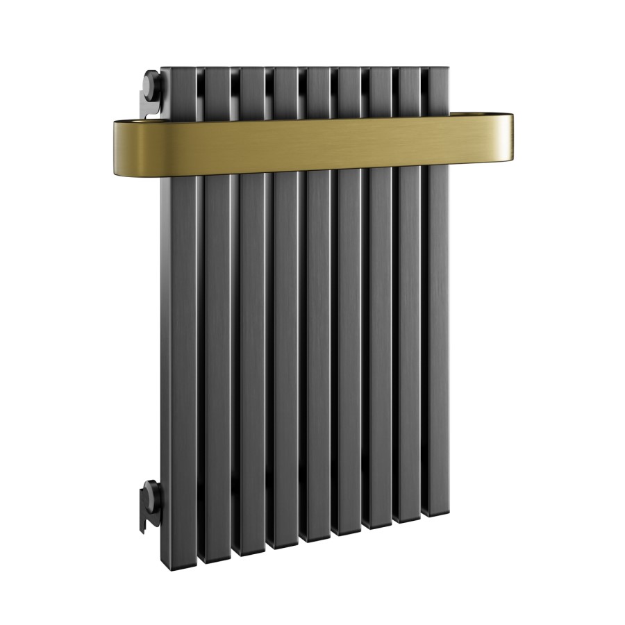 Gunmetal Single Panel Radiator with Brass Towel Bar 600 x 600mm - Iraya